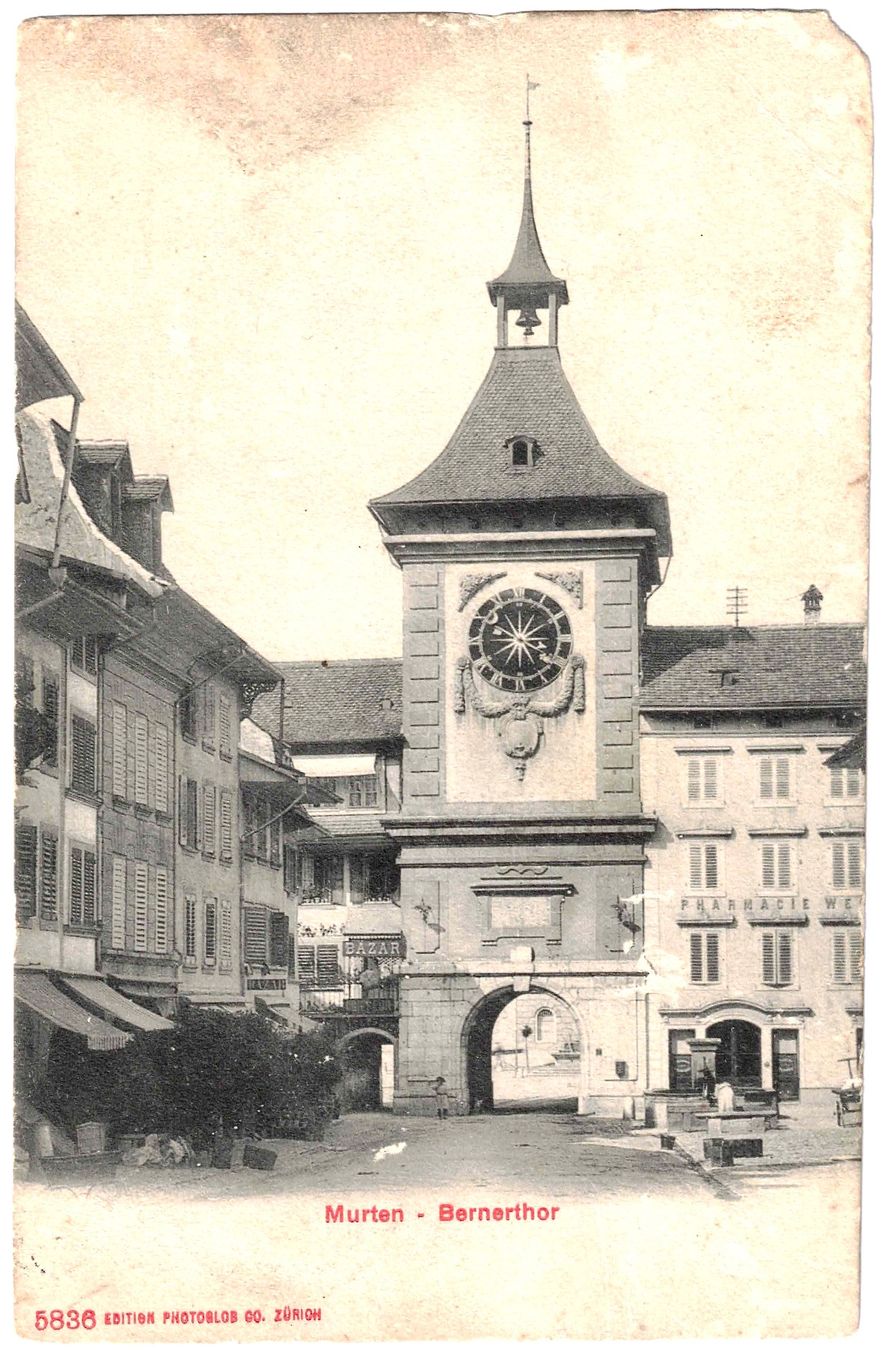 Cartoline postali: MURTEN - Bernertor ca. 1905 (BE) – Usato da Oberdorf BL venduto da Hopfehuepfer