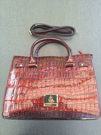 Alfredo Pauly Handtasche Kroko Lack Optik Bordeaux neuwertig