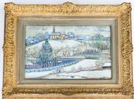 Winterlandschaft St. Margarethen Kirchli Basel monogrammiert