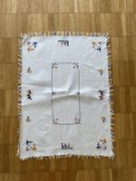 Handmade embroidered tablecloth with colourful fringe 70x50c