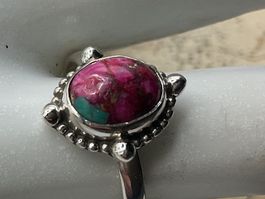 Zarter Silberring mit Austerntürkis, Gr. 56