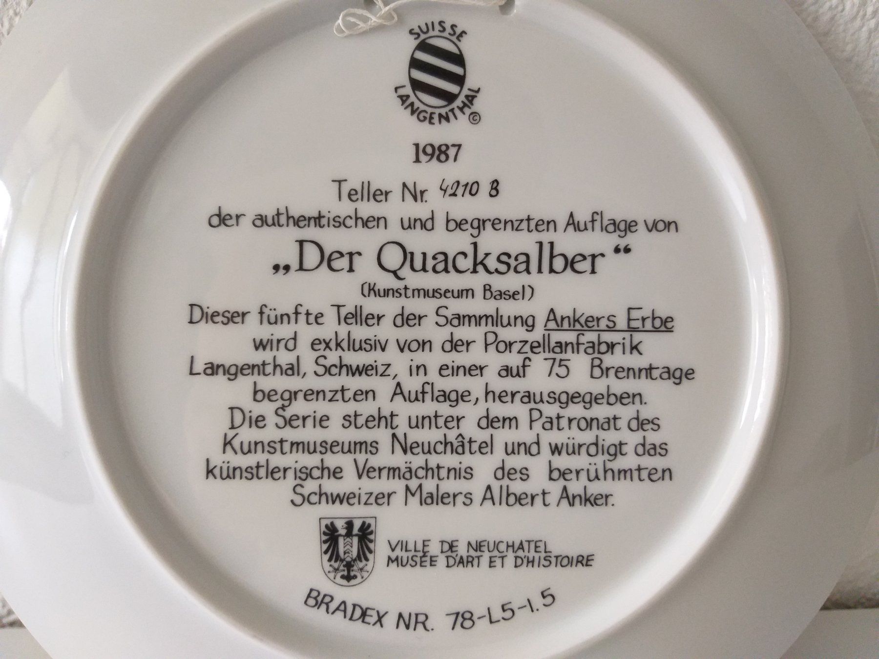 Teller: SUISSE LANGENTHAL "Der Quacksalber" Teller von Albert Anker – Gebraucht aus Cossonay-Ville von Les_1001_perles 6