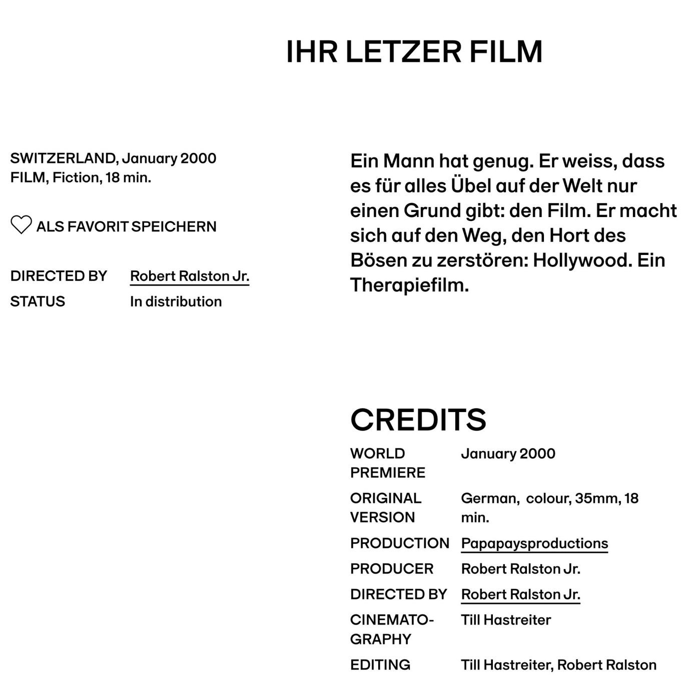Alle VHS: Ihr letzter Film - VHS – Gebraucht aus Stans von canberra04 4