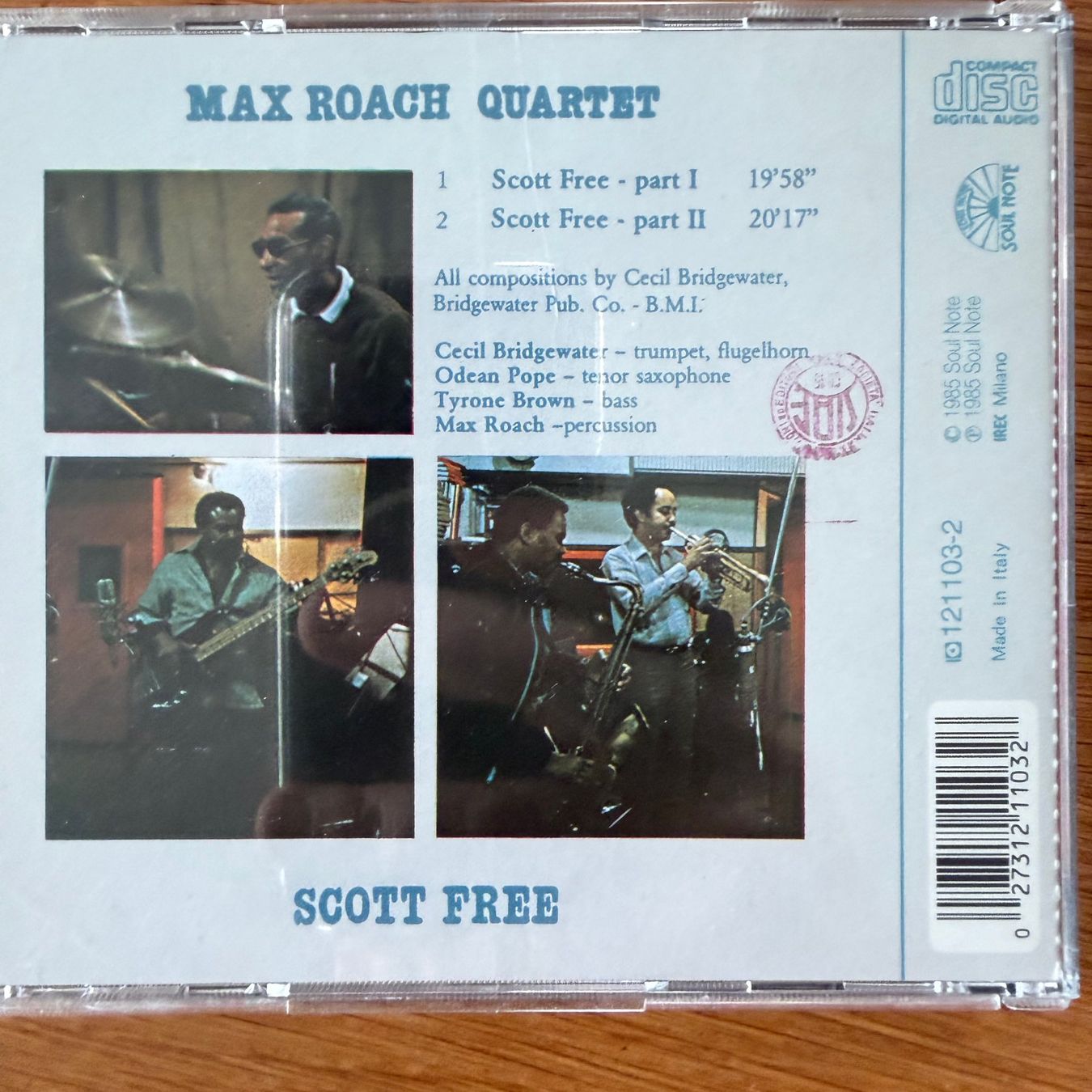 CD: Max Roach Quartet - Scott Free (CD) Soul Note 1984 – Usato da Zug venduto da Mirare9 3