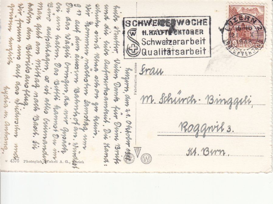 Ansichtskarten: Luzern Schweizerhofquai 1948 – Gebraucht aus Bürglen TG von StampGraf 1