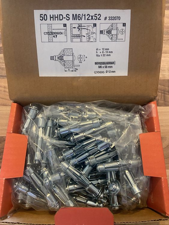 50 Chevilles/Hohlraumkippdübel Hilti HHD S M6/12x25 | Kaufen auf Ricardo