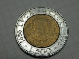Italien 500 Lire, 1994 500. Geburtstag von Luca Pacioli