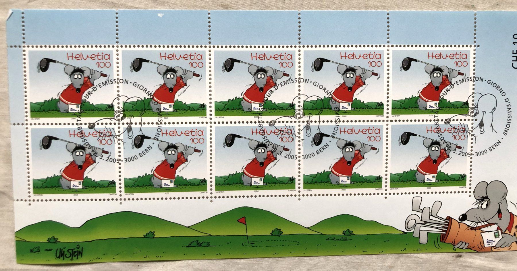 Tutti i francobolli: 2x Kleinbögen - FDC - Sondermarken "Uli Stein" - 8.3.2005 – Usato da Schaffhausen venduto da durruti 1
