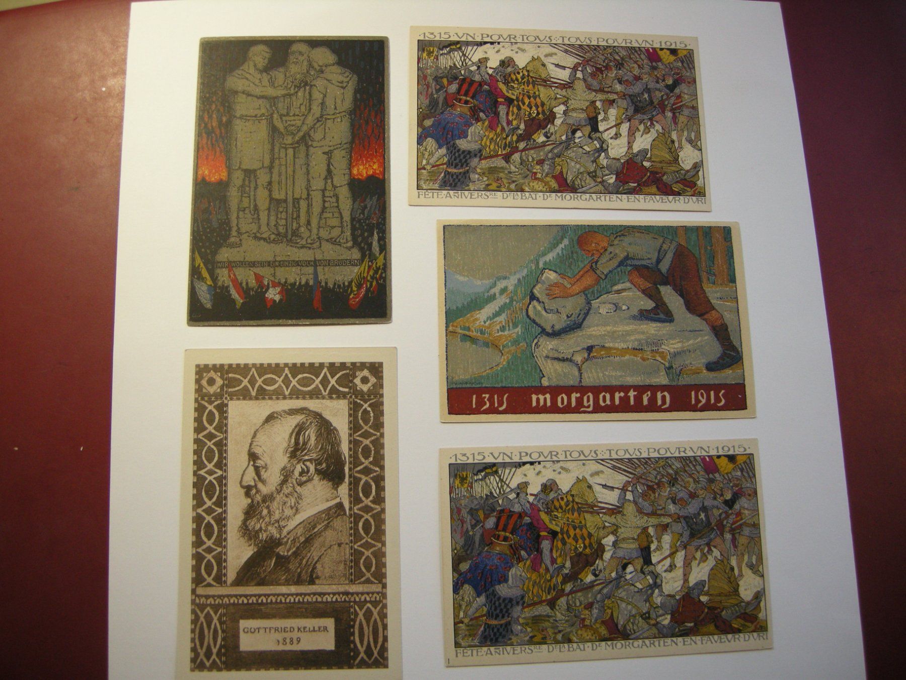 Ansichtskarten: 5 POSTKARTEN, BUNDESFEIER 1915, URNERTAG, MORGARTEN, ect. – Gebraucht aus Eschenbach SG von eDaisy