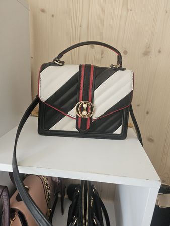 Sac à main élégant rayé noir/blanc - comme neuf!