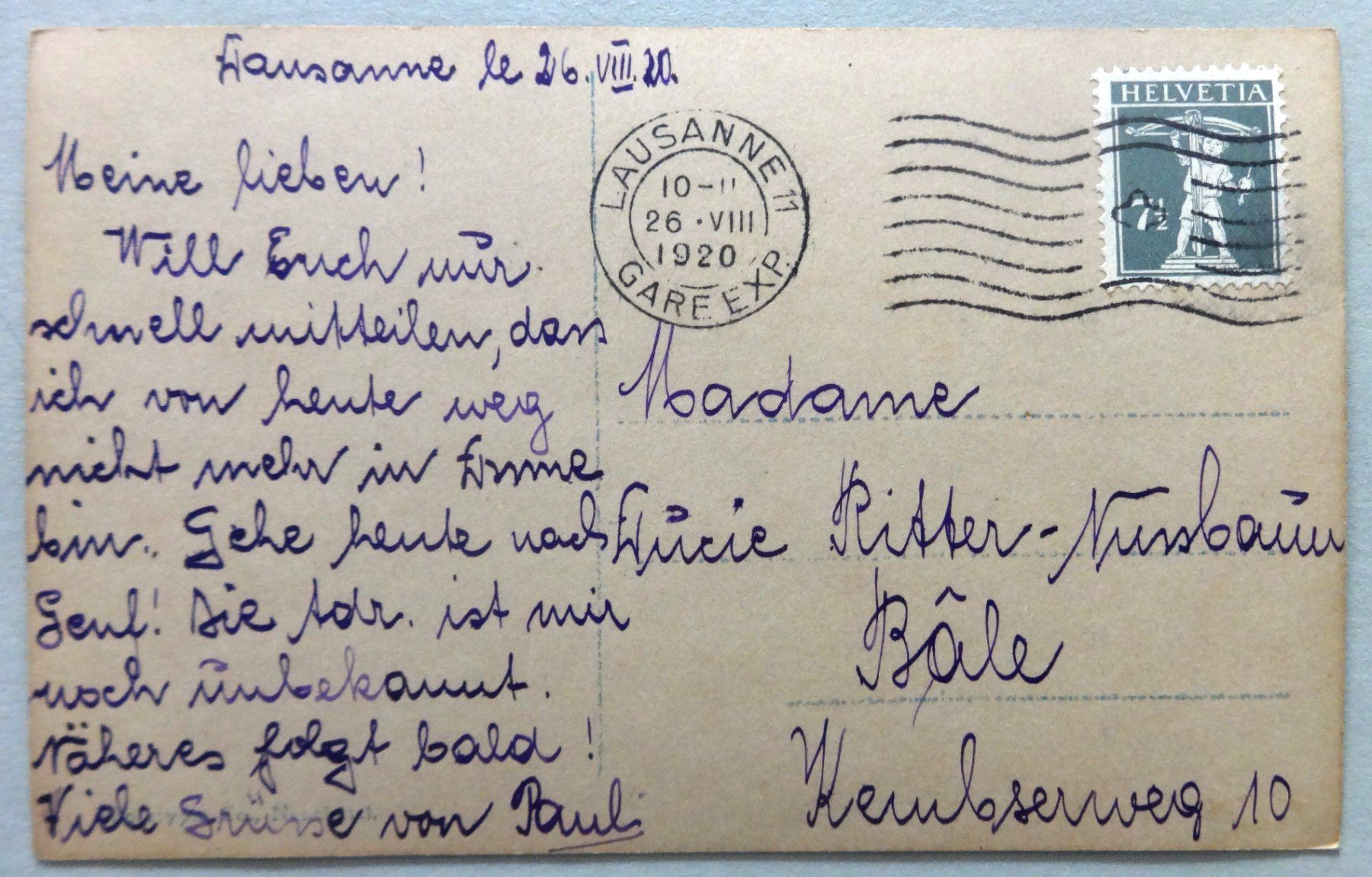 Cartoline postali: Lausanne et les Alpes – Usato da Fétigny venduto da Billy2miny 1