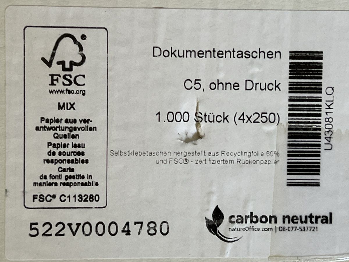 Buste & buste per spedizione: C5 Dokumententaschen - Packing List -1000 Stück – Nuovo e nell'imballaggio originale da Wettingen venduto da Kawasaki987 2