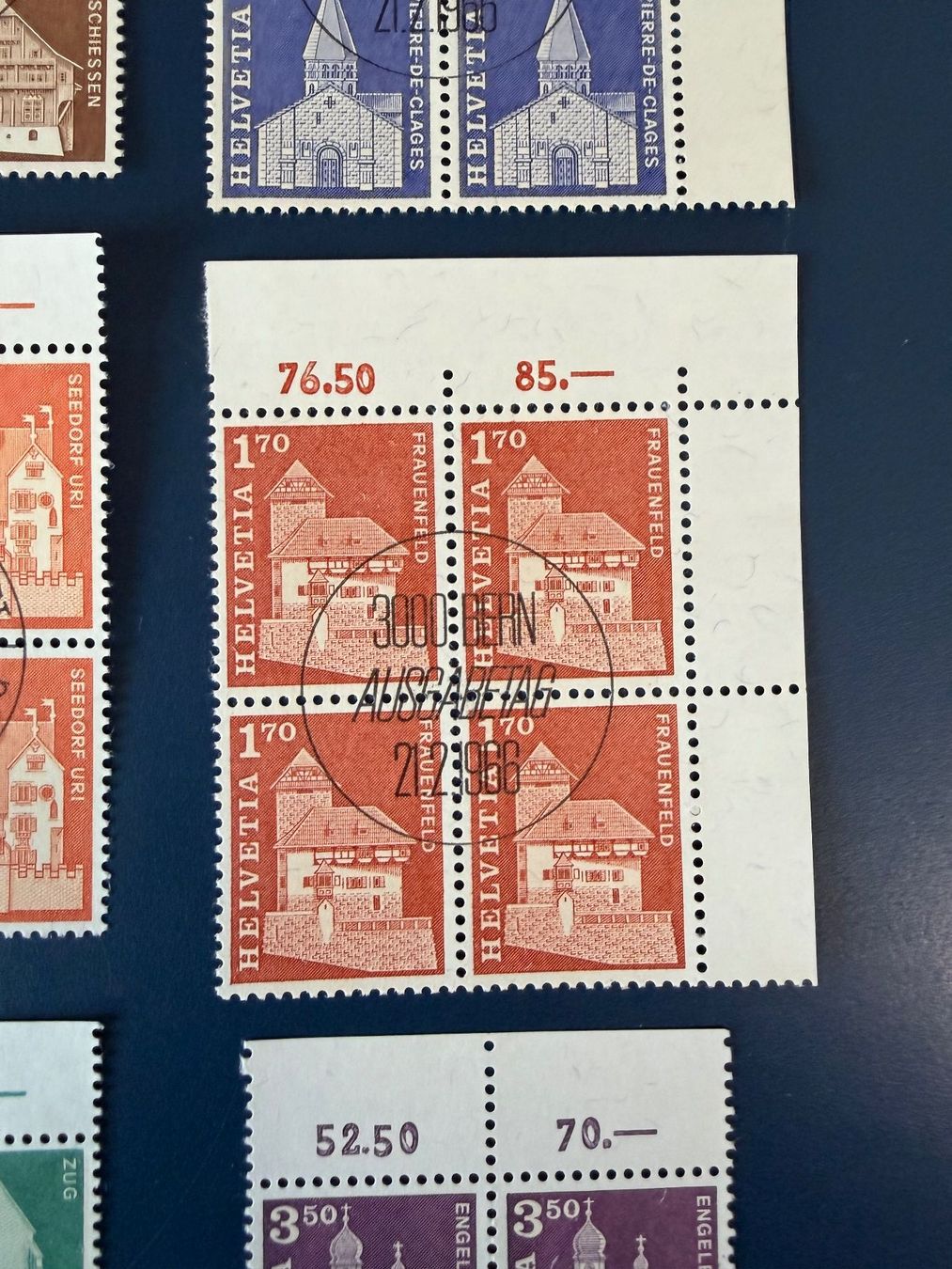 Tutti i francobolli: Baudenkmäler, 1966/67, Viererblocks, Erstagsstempel – Usato da Oberhasli venduto da Sicurezza 4