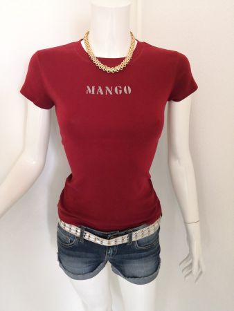 🤩MANGO T-SHIRT ROT MIT DRUCK SILBER