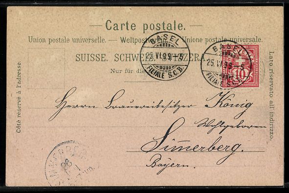 Cartoline postali: Litho Basel, Stadtpanorama im Mondschein – Usato da Berlin venduto da bartko-reher 1