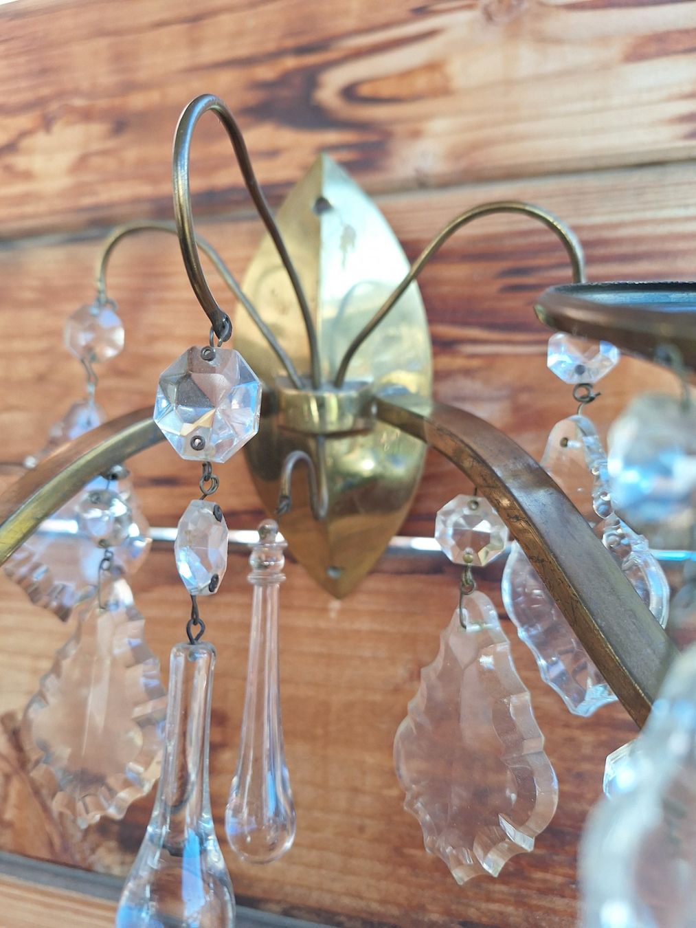 Lampade: 1 PAAR ANTIKE WANDAPPLIKEN MESSING - GLAS – Usato da Huttwil venduto da Kunterbuntli 2
