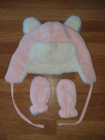 Winter Babyset aus Mütze & Fäustlinge, Gr. 50, Rosa/Weiss