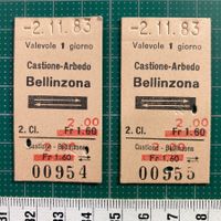 Castione Arbedo - Bellinzona, 2 alte Bahn Billette, SBB