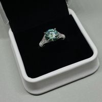 Moissanite Ring, Blue Green Silber 3ct - Gr. 59 - Zertifikat