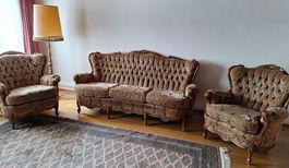 Vintage: antike Polstergruppe Louis XV:  3er-Sofa + 2 Sessel