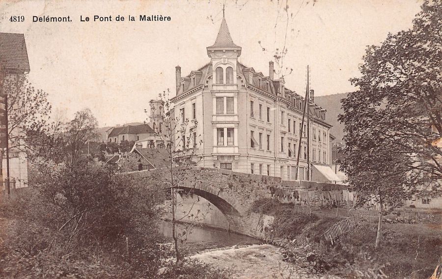 Cartoline postali: Delémont, Pont de la Maltière, circulée 1919 – Usato da Frauenfeld venduto da POML