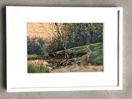 Gouache, Aquarell " Flusslandschaft", sign. J. Roulet 1928