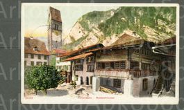 AK Farblitho Interlaken BE Heidenhäuser mit Kirche ≈ 1904