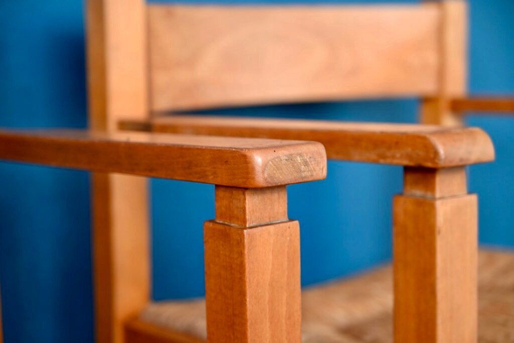 Poltrone: Lot de 3 fauteuils brutalistes en orme et paille design – Usato da COLMAR venduto da Sophiebellelurette 3