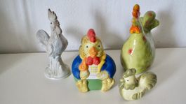 4 DECORATIONS POULES ET COCK