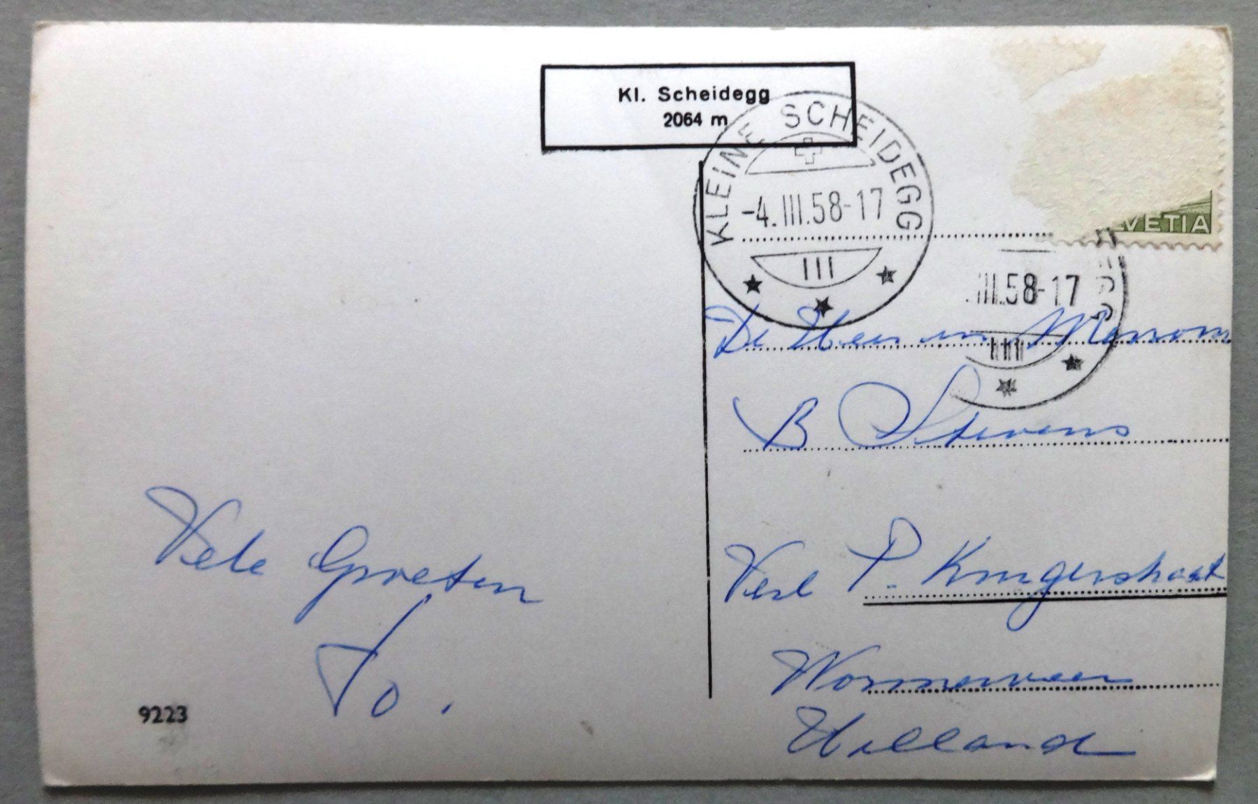 Cartoline postali: Grindelwald, Kirche mit Wetterhorn – Difettoso da Fétigny venduto da Billy2miny 1