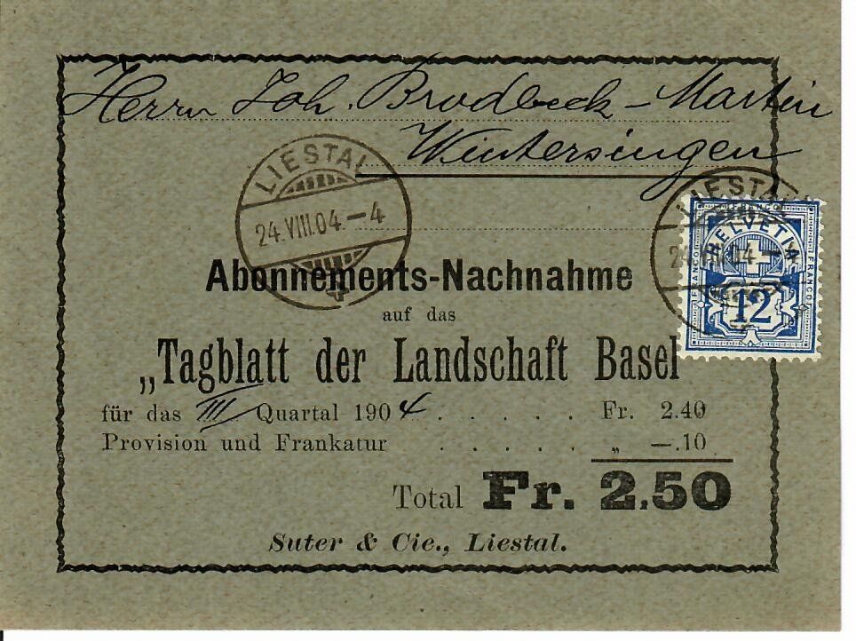 Tutti i francobolli: PK, Tagblatt der Landschaft Basel 1904 – Usato da Hochdorf venduto da Ziegel-16