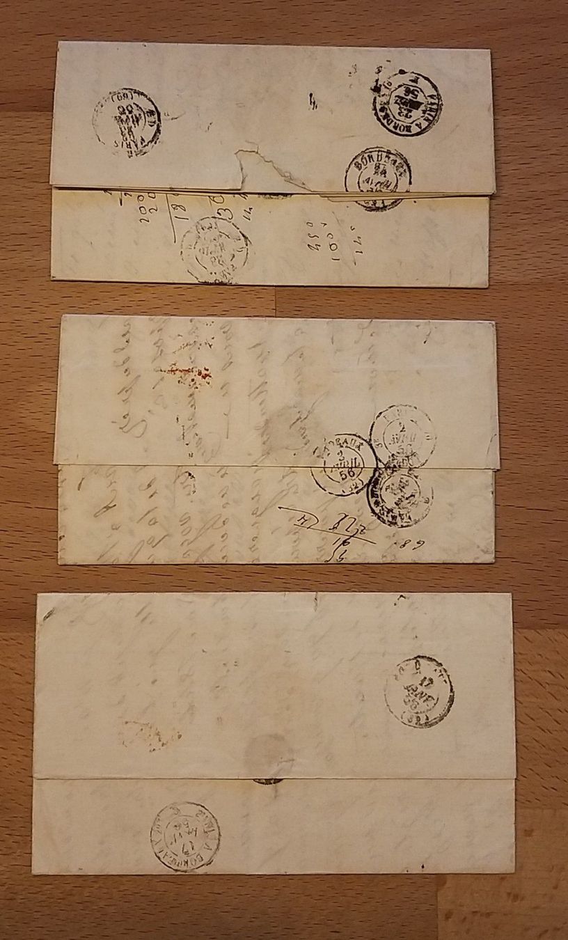Alle Briefmarken: 3x Bern nach Bordeaux 1856 – Gebraucht aus Unterägeri von PhilatelieStudiger 1