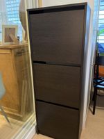 Shoe Cabinet Dark Brown 3 Compartments Narrow Design