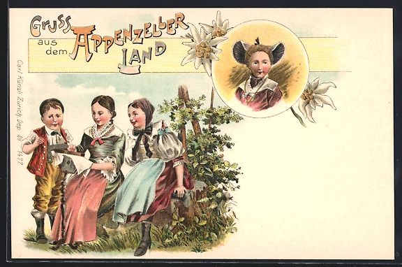 Cartoline postali: Litho Appenzell, Trachten aus dem Appenz – Usato da Berlin venduto da bartko-reher