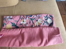 Kissenhülle rosa mit Blumenstickerei quadratisch 