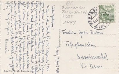Cartoline postali: Beatenberg - Park-Hotel " POST " 1949 – Usato da Schlieren venduto da Rapaelli 1