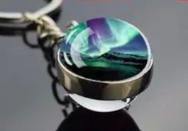 Schlüsselanhänger-Nordlicht-Aurora- Nachtleuchtend-Glaskugel