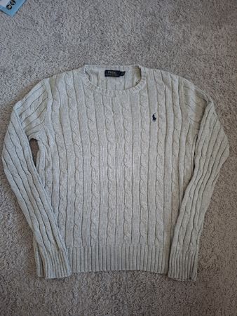 Pull torsadée Ralph Lauren gris coton taille S 