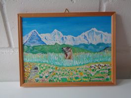 Ölbild Eiger, Mönch + Jungfrau mit Murmeltier 2013