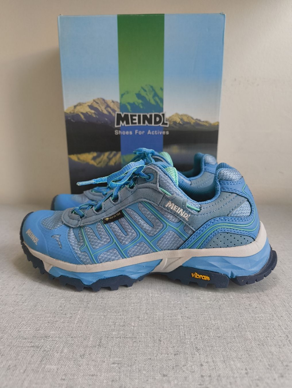 Meindl Scarpe da donna: Meindl Finale Lady GTX Wanderschuhe Grösse 3.5 hellblau – Nuovo e nell'imballaggio originale da Uitikon Waldegg venduto da PJLS1 2