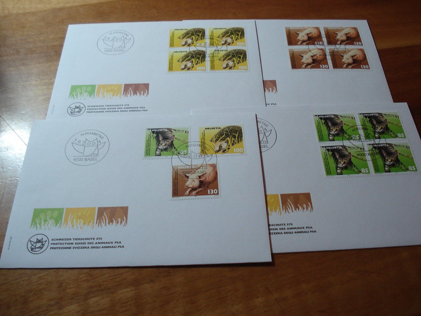 Alle Briefmarken: Schweizer Tierschutz 2004, FDC Satz + 4erblock, 4 Belege – Gebraucht aus Niederwil AG von morostahu 1