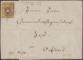 1853: Rayonbrief von REGENSBERG (ZH) mit Stabstempl +Attest