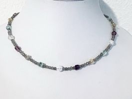 Labradorite, Citrine & Fluorite Necklace - Silver