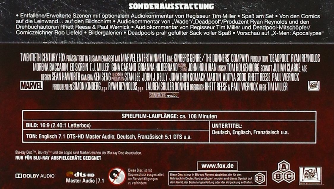 Tutti i DVDs: Deadpool (2016) Mediabook/Ryan Reynolds/Marvel – Usato da Volketswil venduto da cinephilia 2