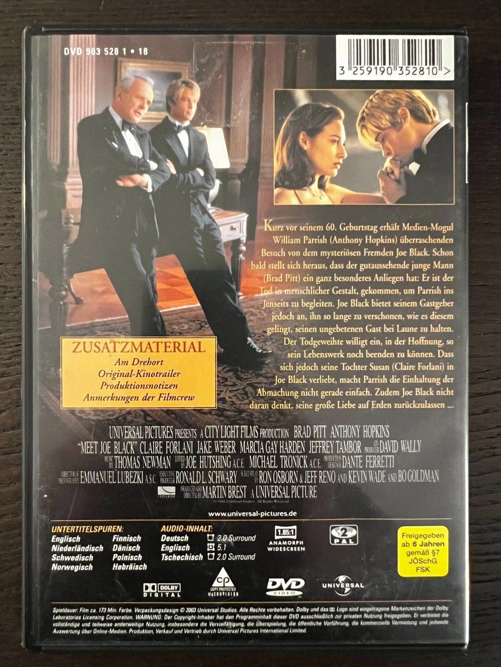 Tutti i DVDs: Rendezvous mit Joe Black – Usato da Zürich venduto da FilmFreunde 1