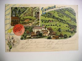 farbigeLithoAK  LIBINGEN, mit BahnSTempel Libingen