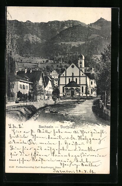 Cartoline postali: AK Sachseln, Dorfplatz mit Kirche, 1906 – Usato da Berlin venduto da bartko-reher