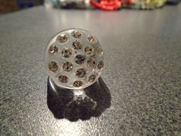 Ring weiss/durchsichtig mit Steinchen / rund