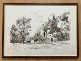 Alte schöne Kohlestift Zeichnung Signiert 54cm x 39 cm