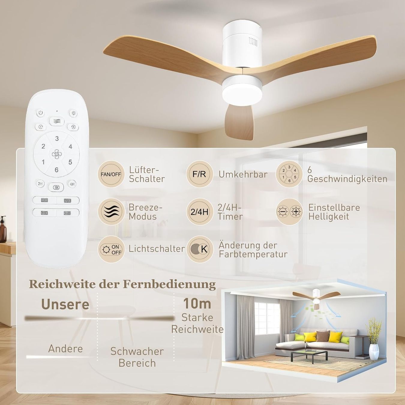 Purificatori d'aria: Deckenventilator 117cm Hellbraun – Nuovo e nell'imballaggio originale da Bottighofen venduto da zaap 8